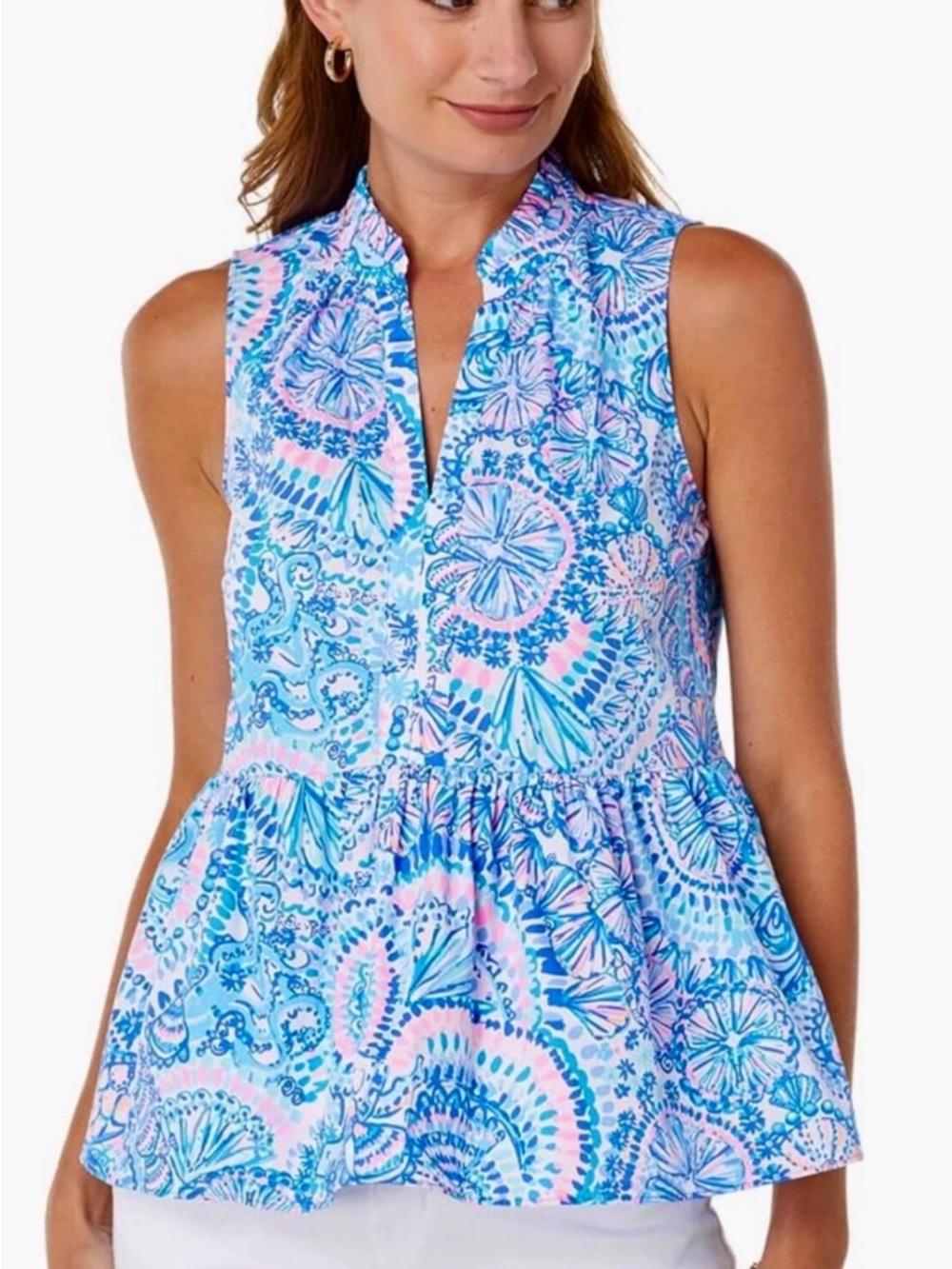 NWT Lilly Pulitzer Novella Top Blue Grotto Commotion in the Ocean Women’s Small